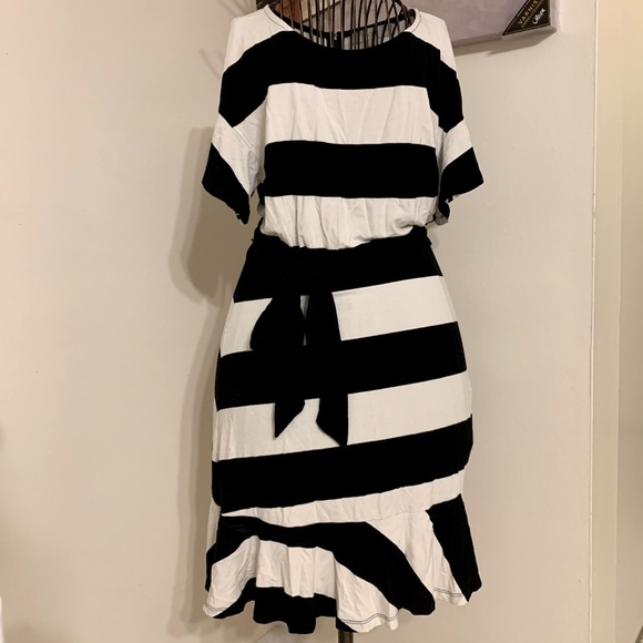 🔥 Closet Sale! LOFT Fit & Flare Mini Dress Nautical Navy & White Stripes - Picture 5 of 8